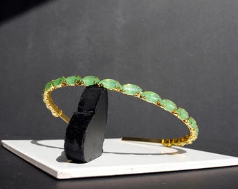 Gold and Green Diamante Prom Bridal Wedding Hair Tiara: Green and Gold Rhinestone Party Headband