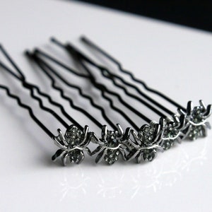 Mini Silver Spider Hair Grips, Spider Ballet Hair Pins, Spider Hair Jewellery, Diamante Spider Hair Pins, Black Gothic Spider Hair Accessory bild 5
