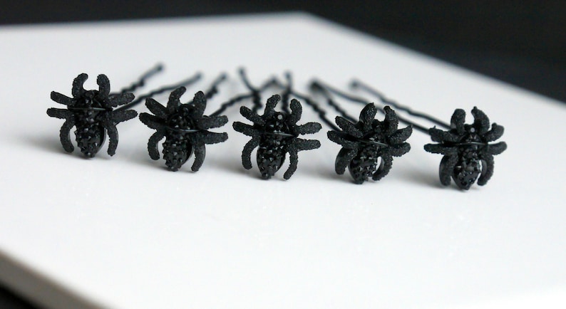 Mini Silver Spider Hair Grips, Spider Ballet Hair Pins, Spider Hair Jewellery, Diamante Spider Hair Pins, Black Gothic Spider Hair Accessory bild 2