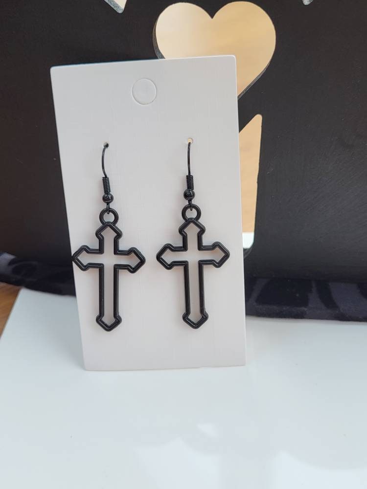 Large black cross earrings sale