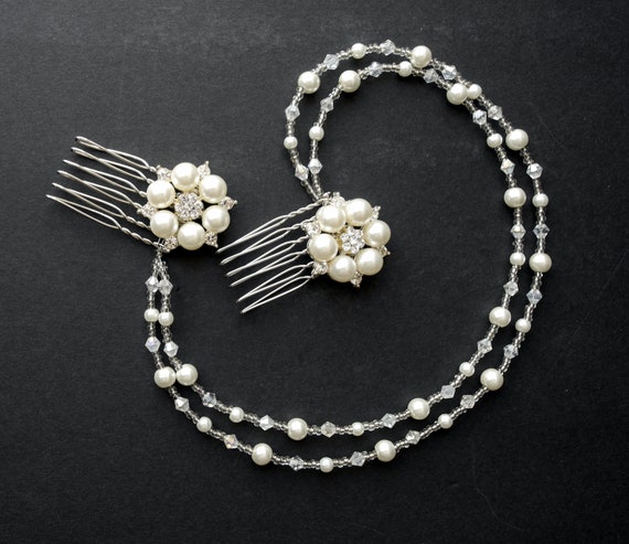 Bridal Pearl Head Chain | Crystal Beaded Headpiece | Wedding Hair Jewelry Pearl Hair Chain: Bridal Wedding Hair Accessory - Etsy main image 3