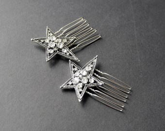 Diamante Star Bridal Hair Combs, Rhinestone Star Prom Hair Pieces, Star Shaped Mini Combs, Star Theme Wedding Prom Hair Accessories