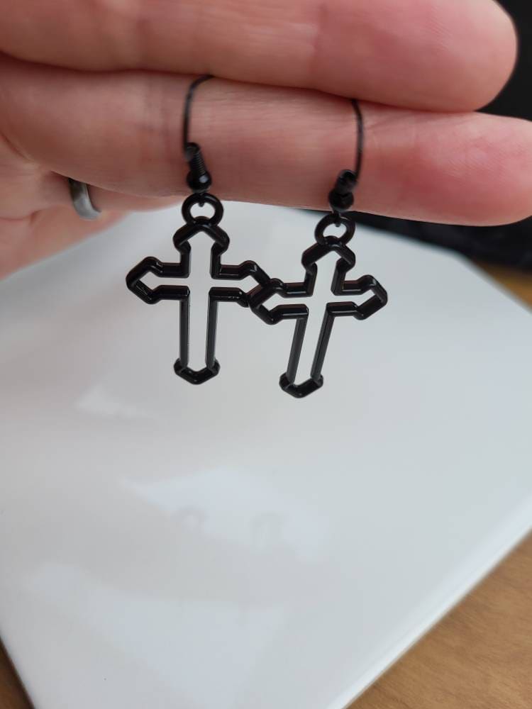 Hollow Large Black Cross Earrings Black Christian Cross Earrings