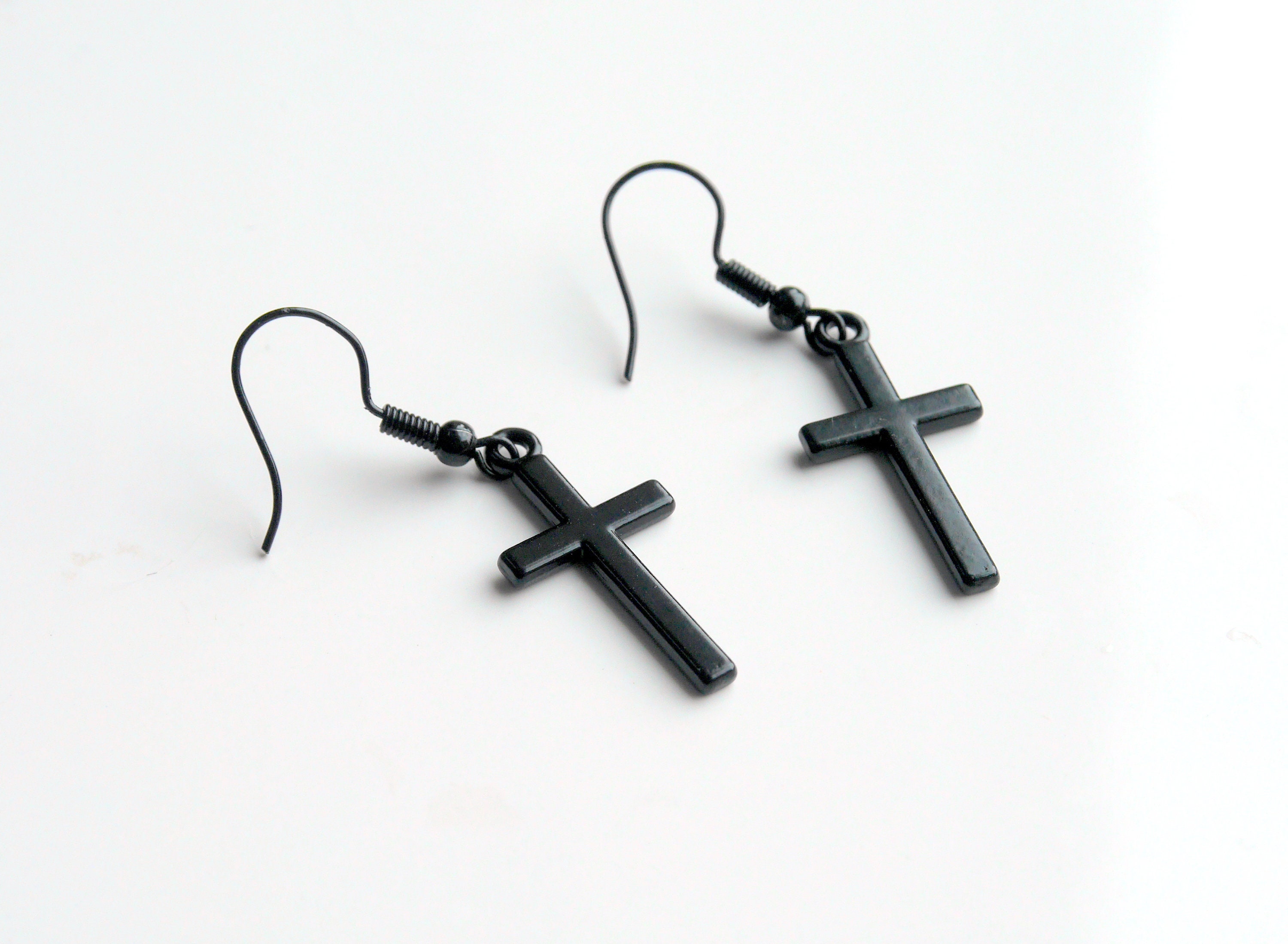 Black Cross Shaped Earrings Black Christian Cross Earrings Christian Cross Jewellery Gothic Black Cross Dangle Drop Earrings Etsy Canada
