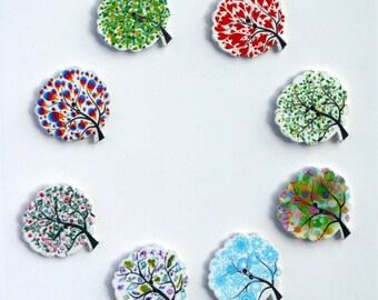 Tree Fridge Magnets, Tree Home Decorations, Tree Magnetic Decor, Tree Decorative Magnets, Set of 5 Fun Magnets, Colourful Tree Magnets