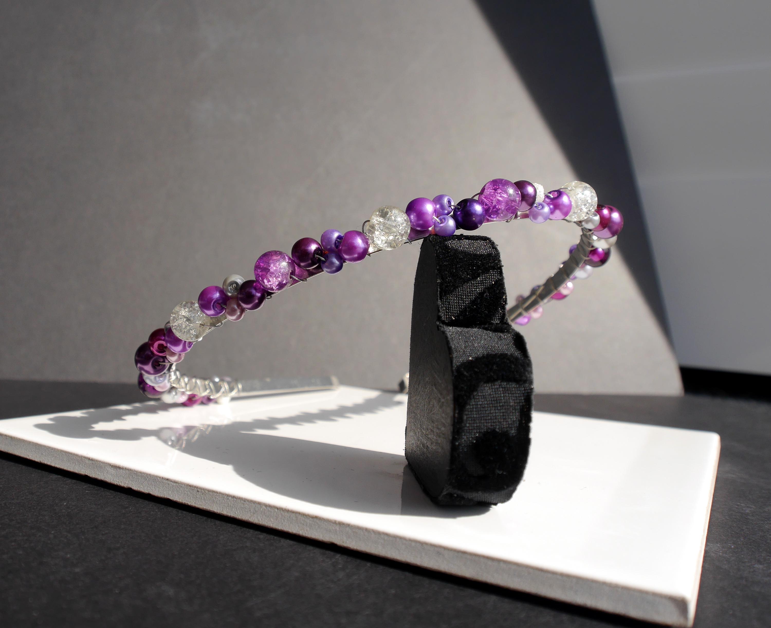 Whimsical Purple Crystal & Beaded Pearl Tiara Purple Crystal Crown, Purple Crystal Tiara, Pageant Crown  main image 2