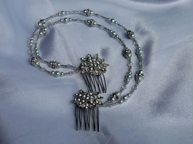 White bridal Hair Piece Diamante hair piece Bridal hair accessory Wedding Hair Accessory Diamante bridal hair chain brides hair piece