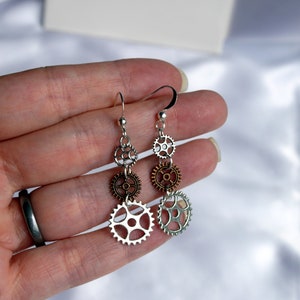 PPX Vintage Gold & Silver Steampunk Necklace & Earrings Set - Gear Cog Jewelry With Storage Box
