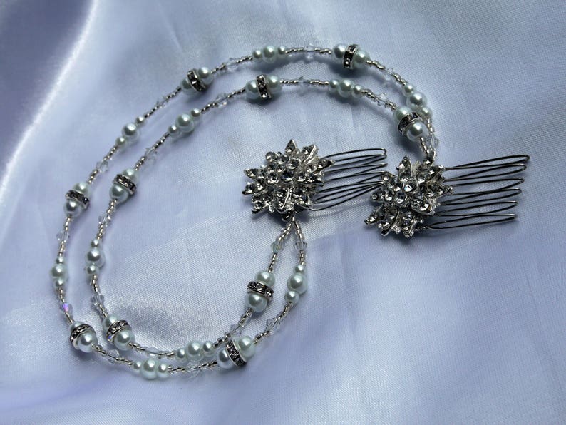 White bridal Hair Piece Diamante hair piece Bridal hair accessory Wedding Hair Accessory Diamante bridal hair chain brides hair piece