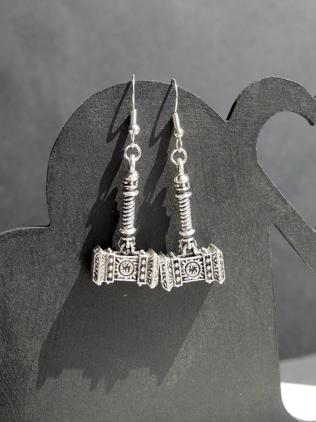 Fantasy Hammer Mace Weapon Earrings, One Handed Mace Earrings, Antique