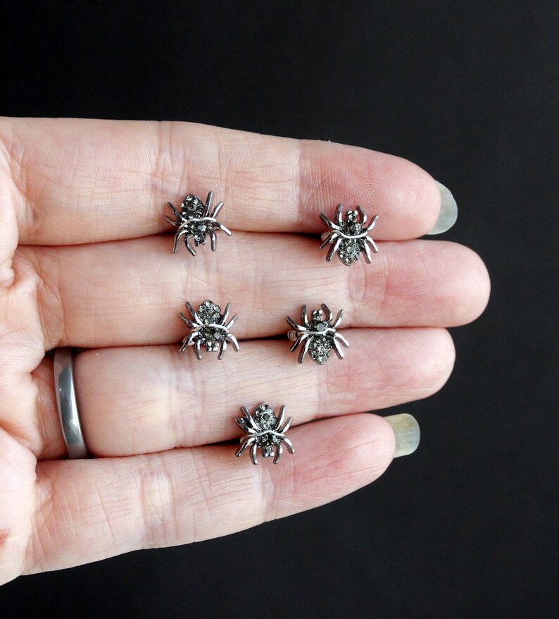 Mini Silver Spider Hair Grips, Spider Ballet Hair Pins, Spider Hair Jewellery, Diamante Spider Hair Pins, Black Gothic Spider Hair Accessory Silver Spiders