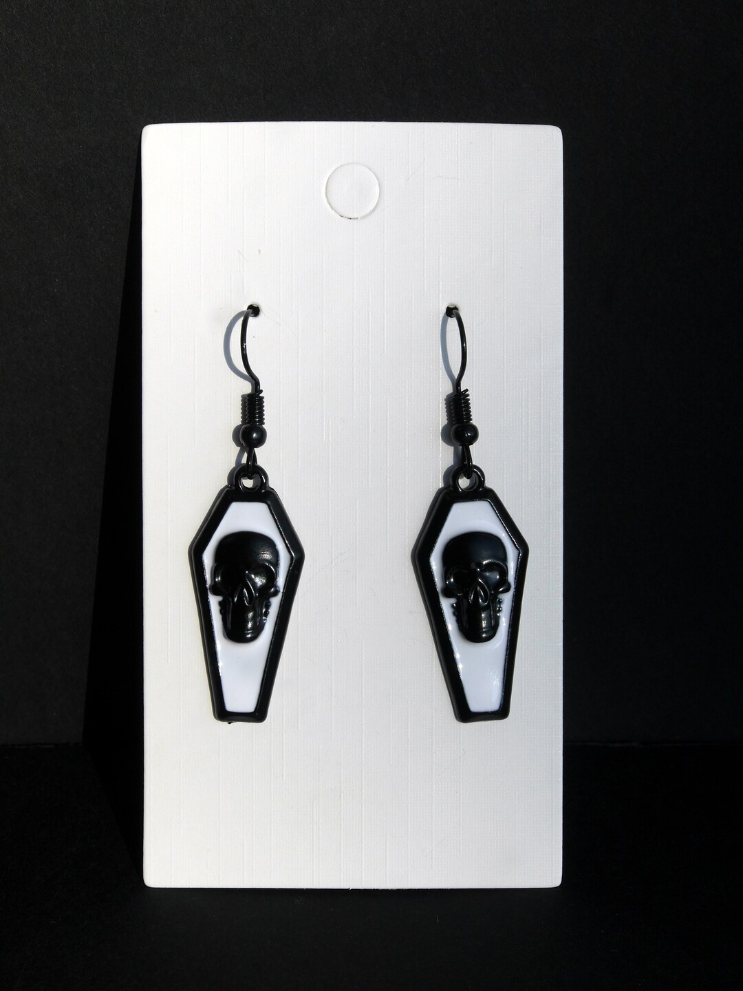 Handmade Coffin Earrings - Choose Red Or Black Enamel & Hook Color - Gothic Halloween