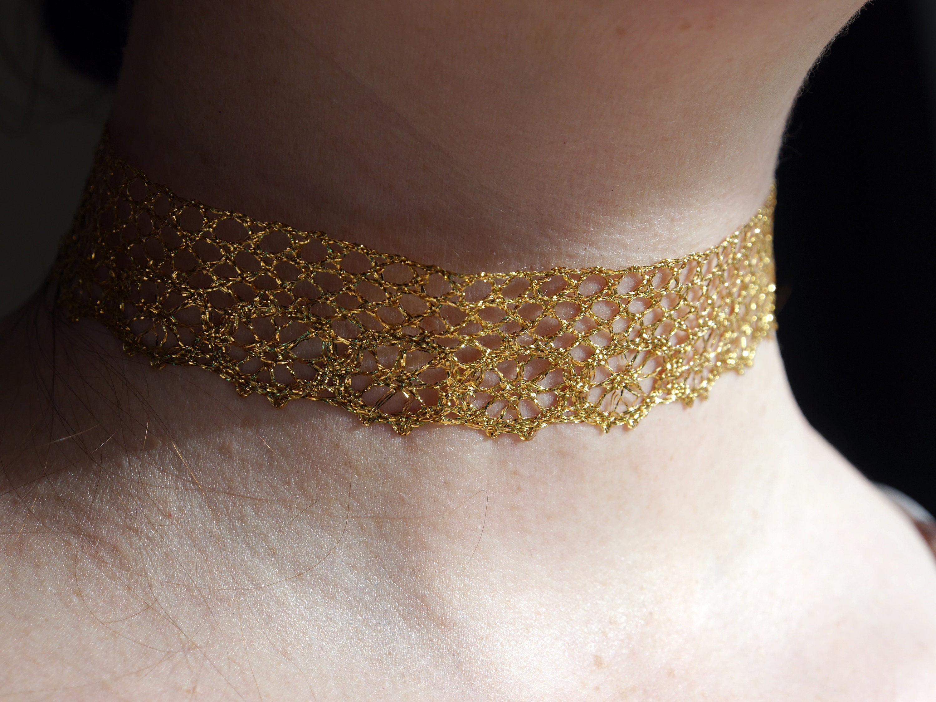 Gold Lace Choker Necklace Golden Boho Choker Golden Thread
