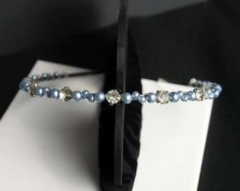 Light Blue Rhinestone Tiara: Bridesmaid Pearl Hair Accessory