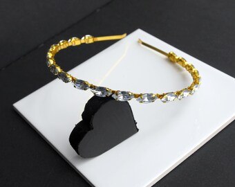 Gold Bridal Tiara: Clear Rhinestone Wedding Prom Headband
