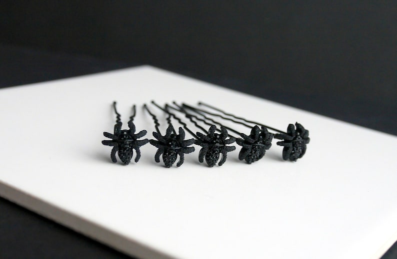 Mini Silver Spider Hair Grips, Spider Ballet Hair Pins, Spider Hair Jewellery, Diamante Spider Hair Pins, Black Gothic Spider Hair Accessory bild 10