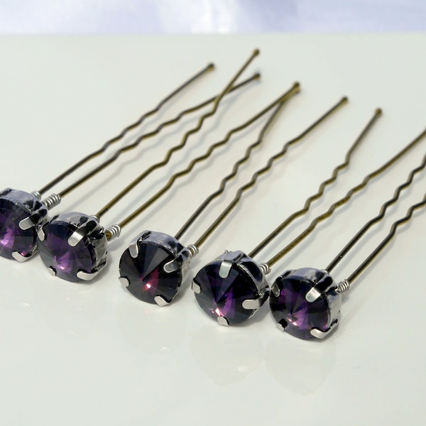 Amethyst Purple Hair Pin Set, Purple Ballet Hair Pin Set, Purple Diamante Hair Pins, Purple Rhinestone Girl Hair Pins, Purple Hair Jewellery