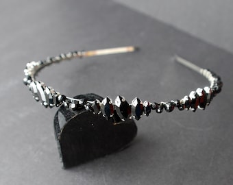 Black Tiara Hair Band, Black Wedding Prom Hair Accessory, Black Gothic Brides Hair Piece, Black Diamante Headband, Gothic Bridesmaid Tiara