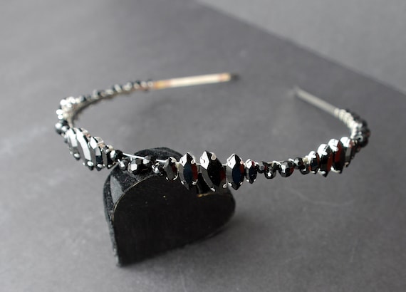 Black Tiara Hair Band, Black Wedding Prom Hair Accessory, Black Gothic Brides Hair Piece, Black Diamante Headband, Gothic Bridesmaid Tiara