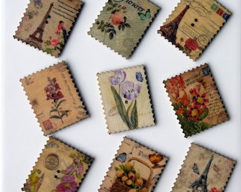 Landmark Stamp Shaped Magnets, Paris Magnet Home Decorations, Stamp Style Magnets, Postage Stamp Decorative Magnets, Set of 5 Fun Magnets