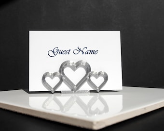 Triple Heart Shape Place Holders, Heart Shape Wedding Name Stands, Heart Wedding Name Displays, Triple Heart Wedding Seating Name Holders