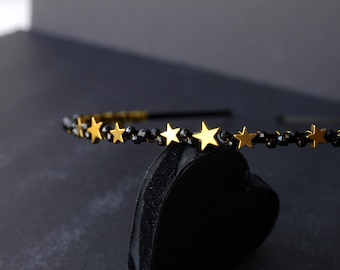 Black Gold Star Bridal Tiara: Celestial Wedding Hair Piece