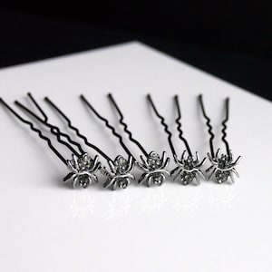 Mini Silver Spider Hair Grips, Spider Ballet Hair Pins, Spider Hair Jewellery, Diamante Spider Hair Pins, Black Gothic Spider Hair Accessory bild 7