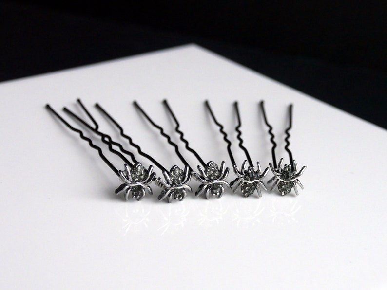 Mini Silver Spider Hair Grips, Spider Ballet Hair Pins, Spider Hair Jewellery, Diamante Spider Hair Pins, Black Gothic Spider Hair Accessory bild 7