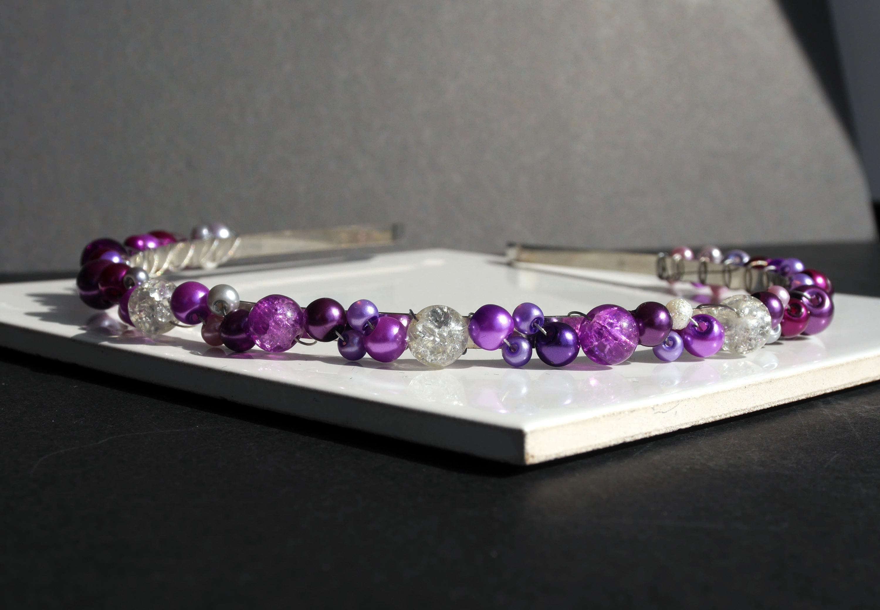 Whimsical Purple Crystal & Beaded Pearl Tiara Purple Bridal Jewelry Set with Tiara | Crystal Wedding  main image 3