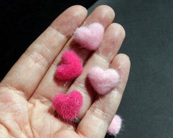 Pink Fluffy Heart Shaped Fridge Magnets, Heart Home Decorations, Heart Magnetic Decoration, Pink Decorative Magnets, Set of 5 Fluffy Magnets