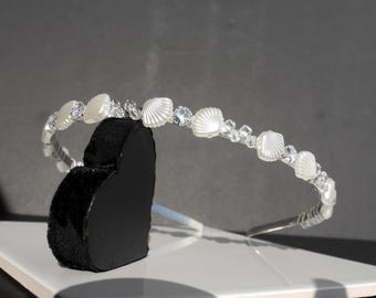 Ivory Shell and Diamante Wedding Tiara, Bridal and Prom Shell Hair Piece, Off White Shell Theme Hair Band