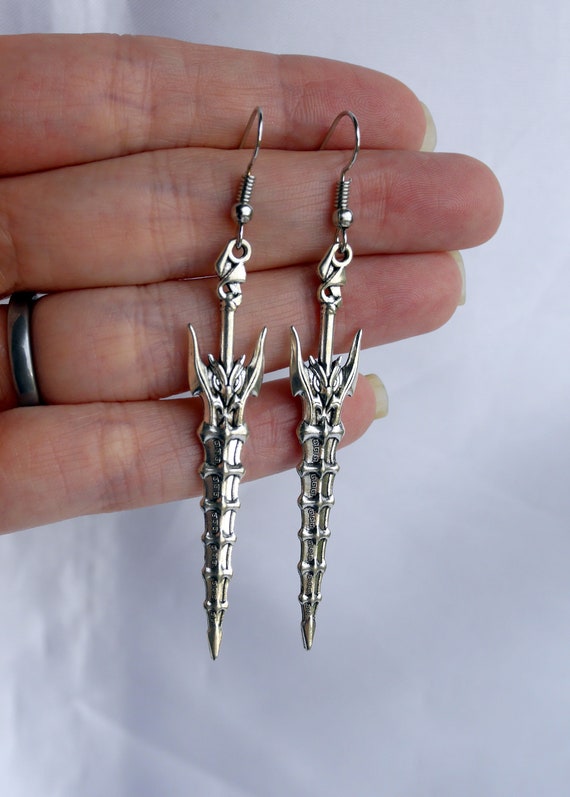 Fantasy Blade Sword Earrings, Antique Sword Earrings, Gothic Gold Silver Weapon Earrings, Girl Gamer Gift, RPG Gaming Theme Accessories