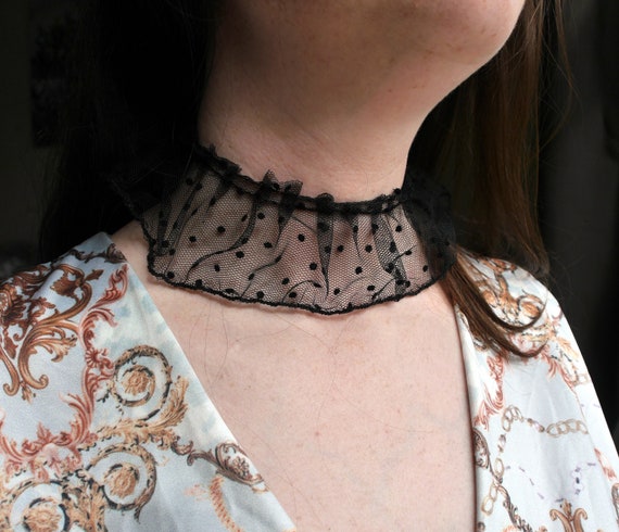 Black Ruffle Lace Choker White Frilly 