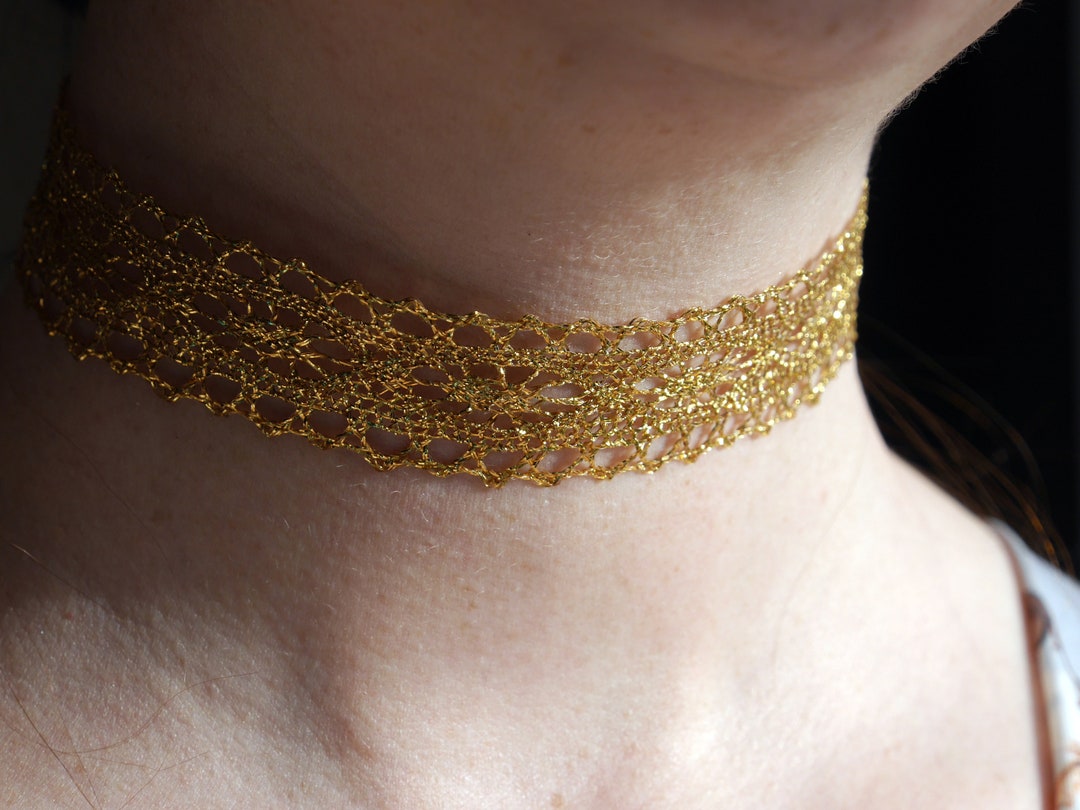 Gold Lace Choker Necklace, Golden Boho Choker, Golden Thread Choker ...