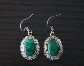 ON SALE Vibrant MALACHITE Silver Earrings