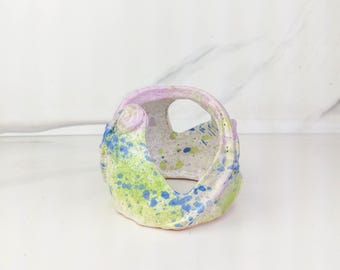 Aquarium decoration, Handmade ceramic space ship, Small Reptile Hide, pottery, Rock Cave, White Aquarium Decor, Betta Fish Tank Decor
