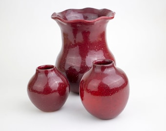 Vase à fleurs en céramique fait à la main, vase moderne, cadeau, vase à fleurs en céramique, petit vase à fleurs, céramique et poterie, vases en poterie, ensemble de 3, rouge