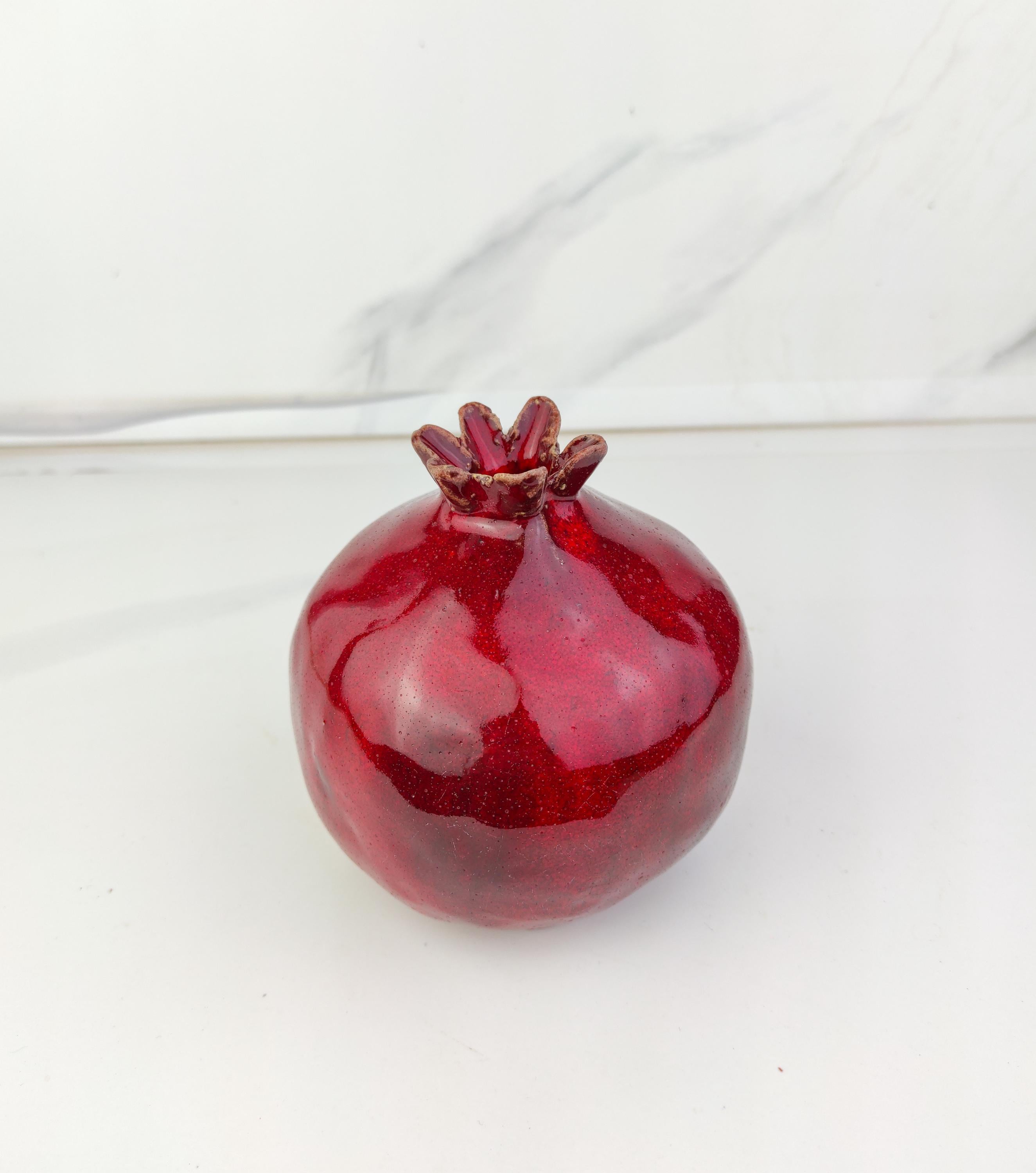 Pomegranate, Ceramic Pomegranate, Red Pomegranate Decor For Home Interior, Dark Red, Ceramics & Pottery, Symbol, Symbol Good Fortune