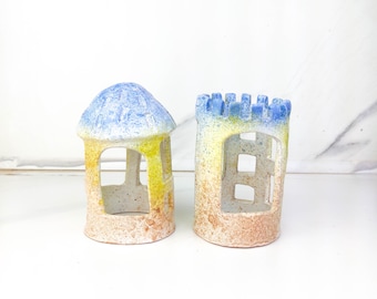 Ceramic 2 houses, Aquarium large decor handmade, Garden ceramic decor, castle, Aquarium decoration, Fish Tank Decorations, Aquarium Hide