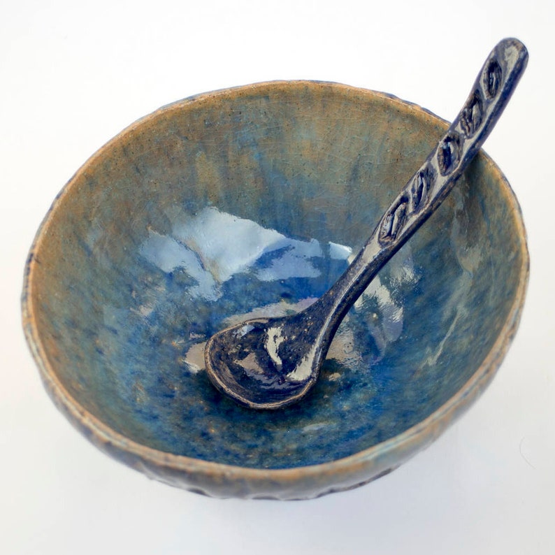 Handmade ceramic bowl and spoon, Soup Bowl, Ceramic Large Serving Bowl, cobalt Bowls, pottery, Dipping Bowl , Stoneware Bowl, salad bowl image 5