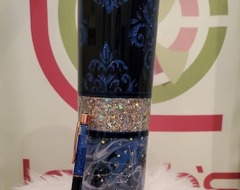 Royal blue and black damask tumbler, tumbler,gifts,stainless steel tumbler