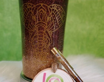 Elephant Tumbler,brown tumbler, gold tumbler,gift