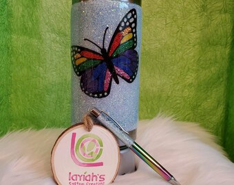 Butterfly Tumbler,special gift,holiday, glitter tumbler