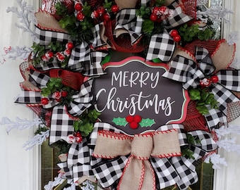 Plaid Christmas wreath, Christmas wreath, Holiday wreath, gift