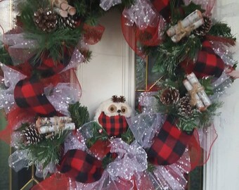Christmas plaid wreath, Holiday wreath, Christmas wreath