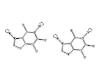 5 Caffeine Molecule Coffee Charms Chemistry Antique Silver Tone 27mm J77392H