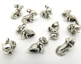 BULK 30 Dog charms antique silver tone A984