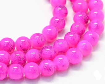 100 Pink Mottled Marbled Glass Beads 8mm One Strand J22444XE