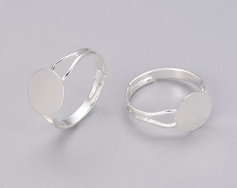 10 Adjustable Cabochon Ring Settings - Silver Plated - Setting Fits 10mm -P00662