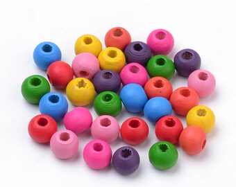 200 Colourful barrel shape wooden beads 6mm